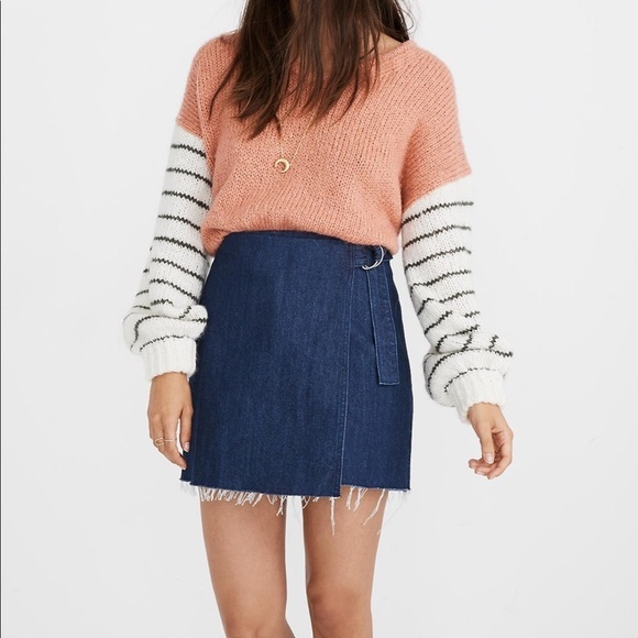 NWT Madewell Denim Raw-Hem Mini Wrap Skirt - Picture 1 of 11